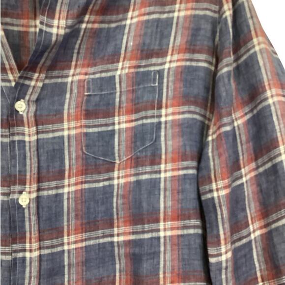 Frank & Eileen Mary Linen Button Front Shirtdress Blue Red Plaid Size Medium - Picture 4 of 10